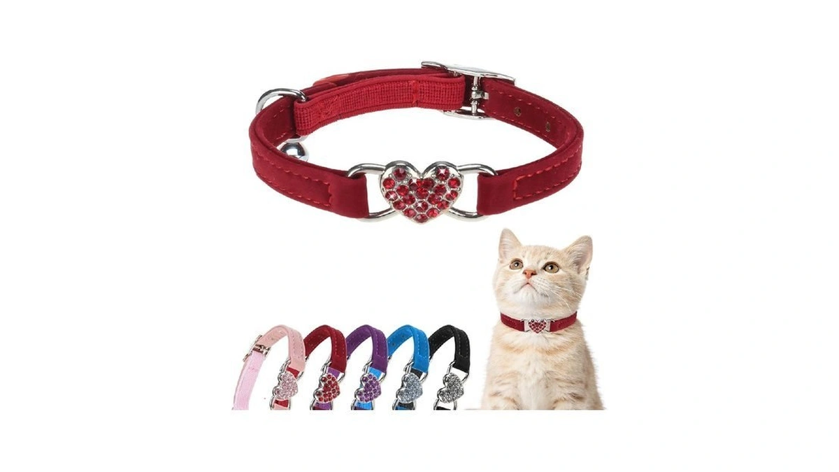 Bingpet Diamond Cat Collar,adjustable Soft Velvet Leather Safe Kitten Collar