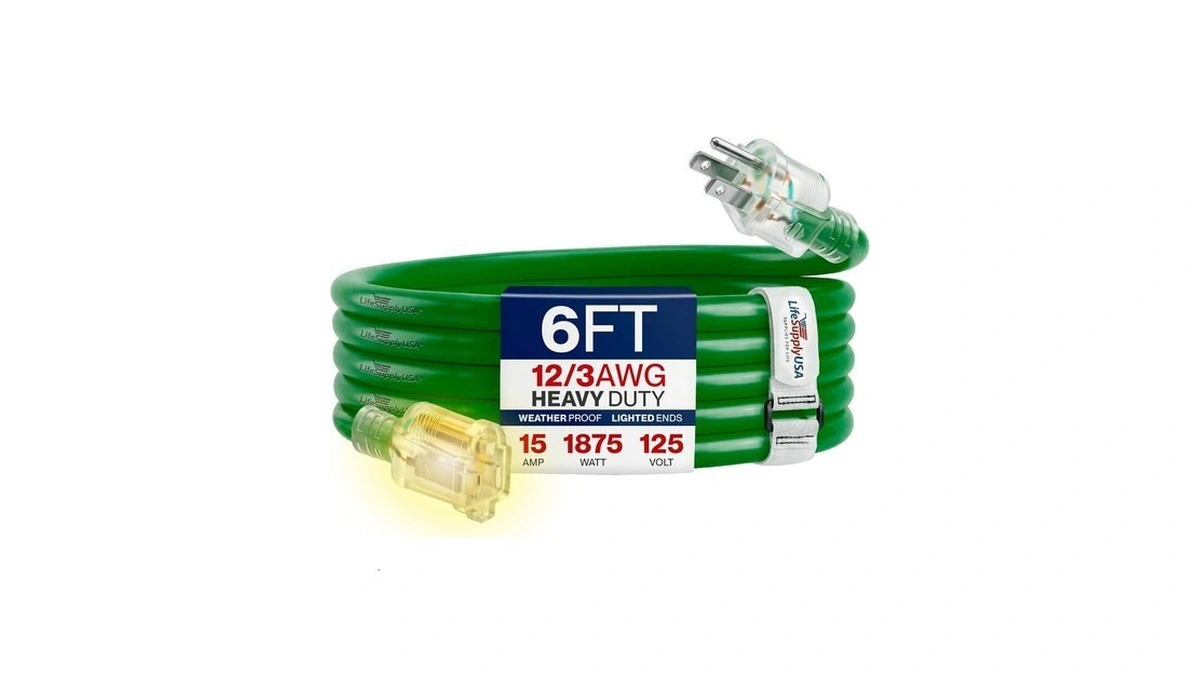 6ft Outdoor/indoor Extension Cord 12/3 Gauge Extra Heavy Duty 3