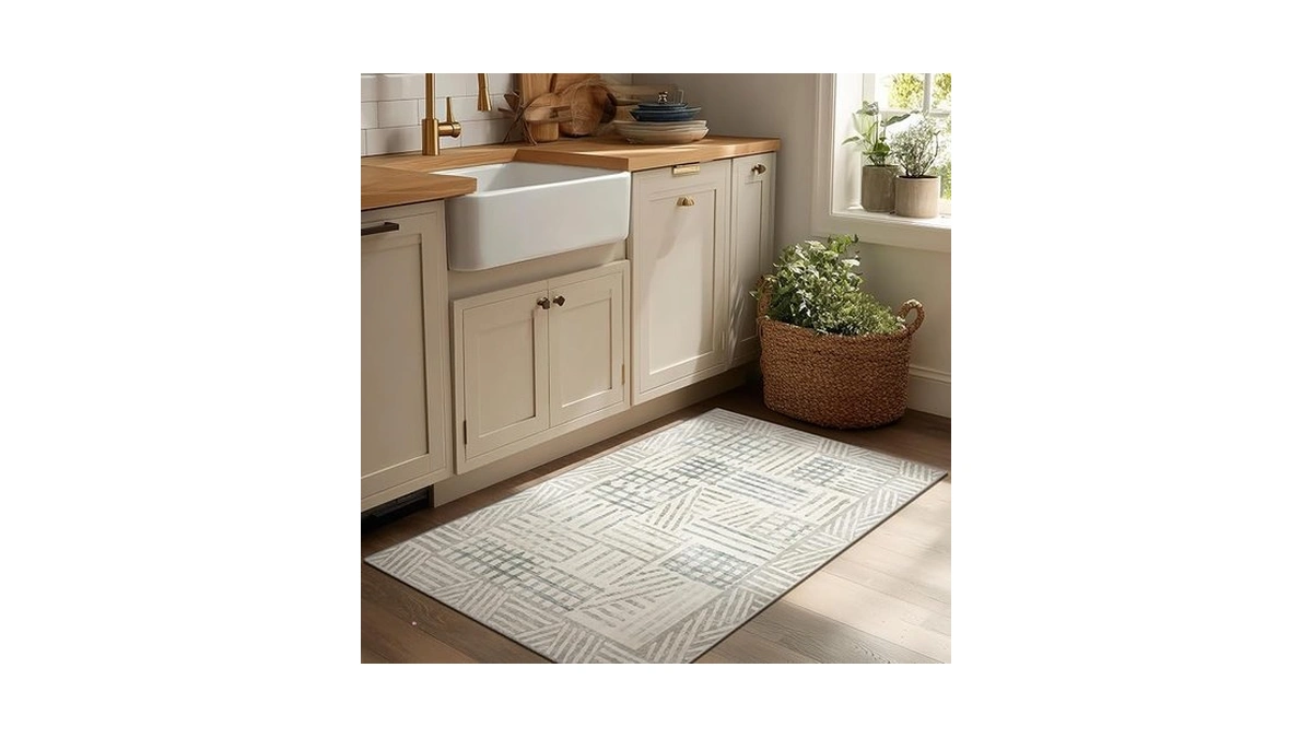 Non-slip Washable Entry Rug 2x3 Abstract Geometric Textured Brushstroke -