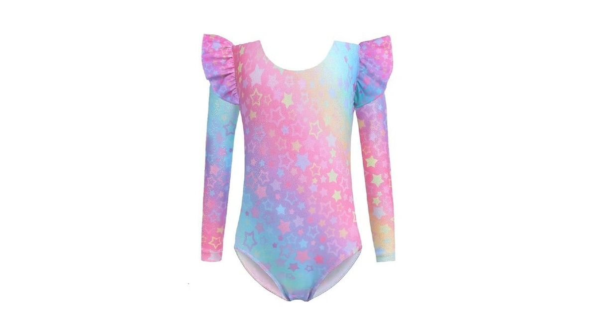 Arshiner Girls Gymnastics Leotards Ruffle Long Sleeve Shimmer Ballet Unitard