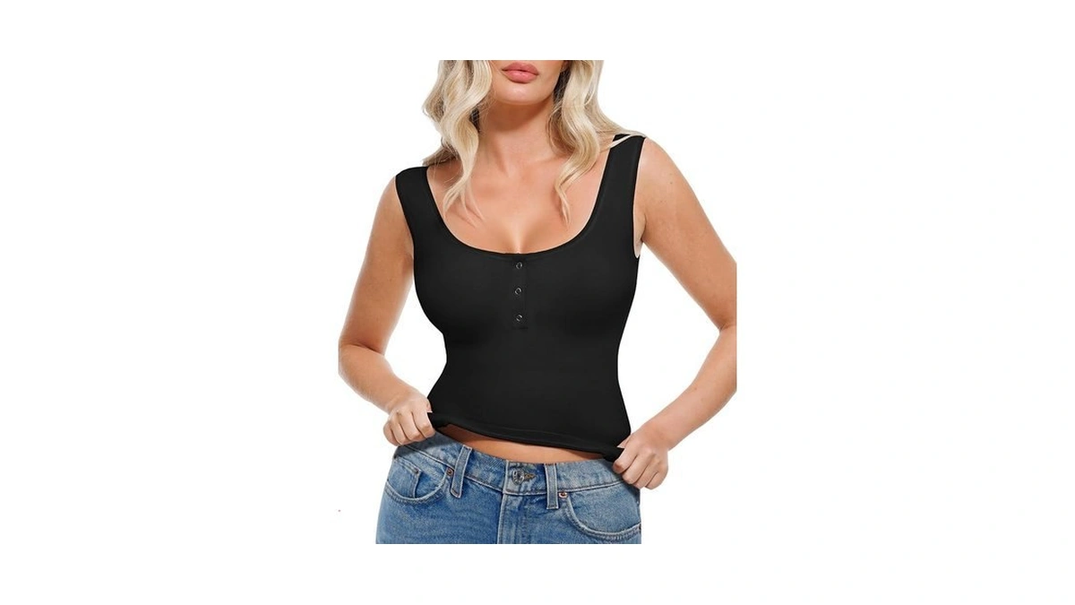 Popilush Tank Tops For Women Sleeveless Square Neck Shirts Black