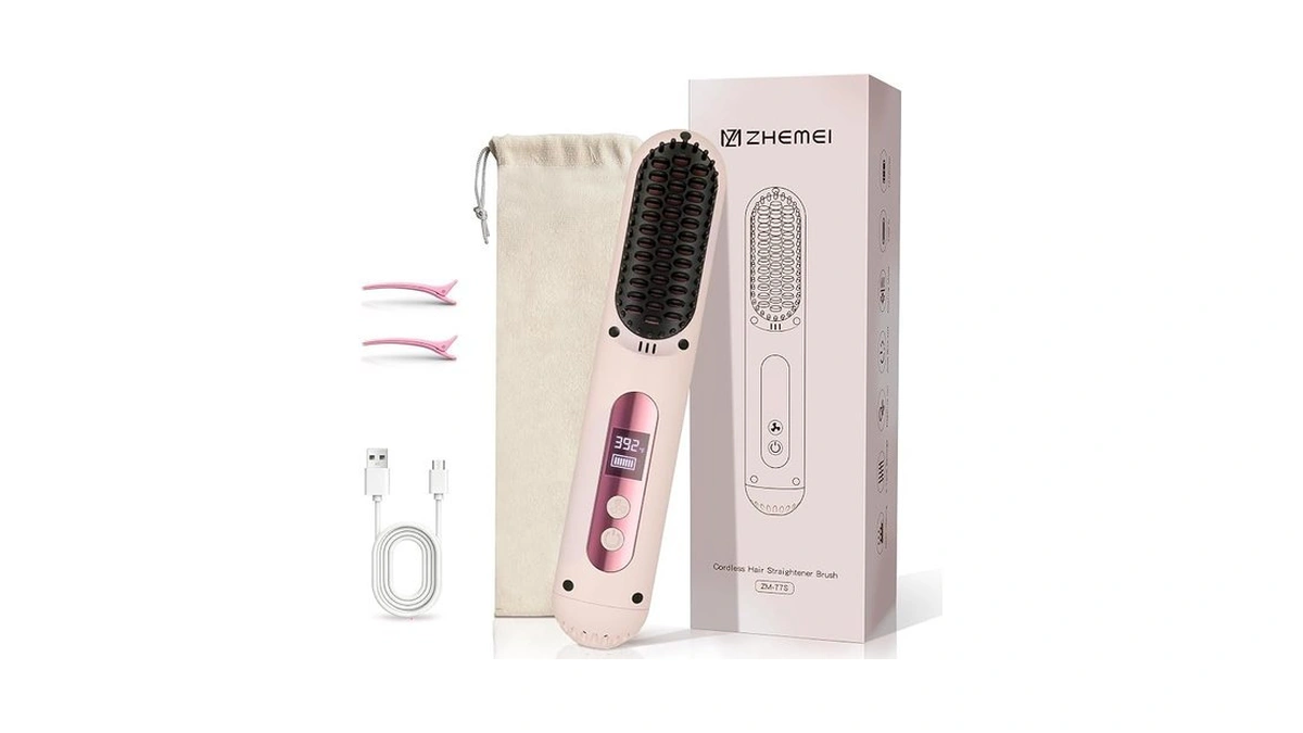 Zm Zhemei Cordless Hair Straightener Brush,portable Hair Straightener,pink
