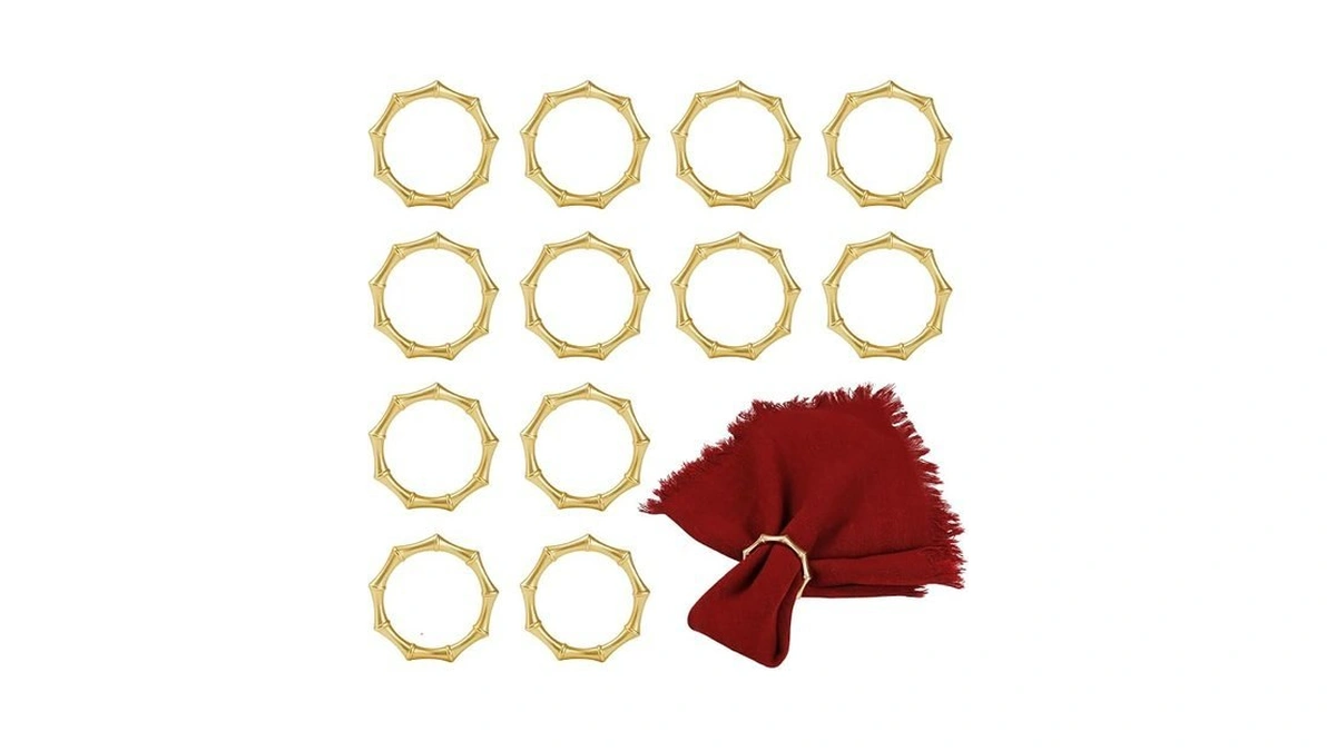 Gold Metal Bamboo Napkin Rings Set Of 12-inspired Gold Napkin