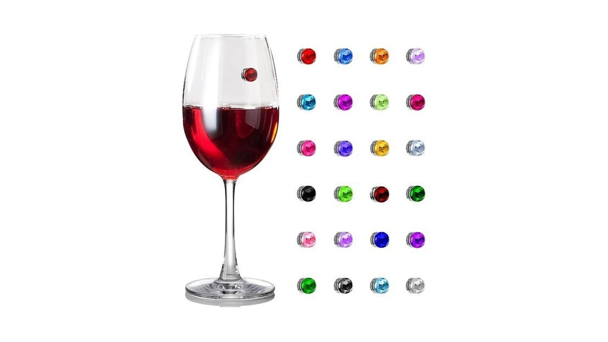 Wine Glass Charms 24 Pieces Crystal Magnetic Glass Markers For