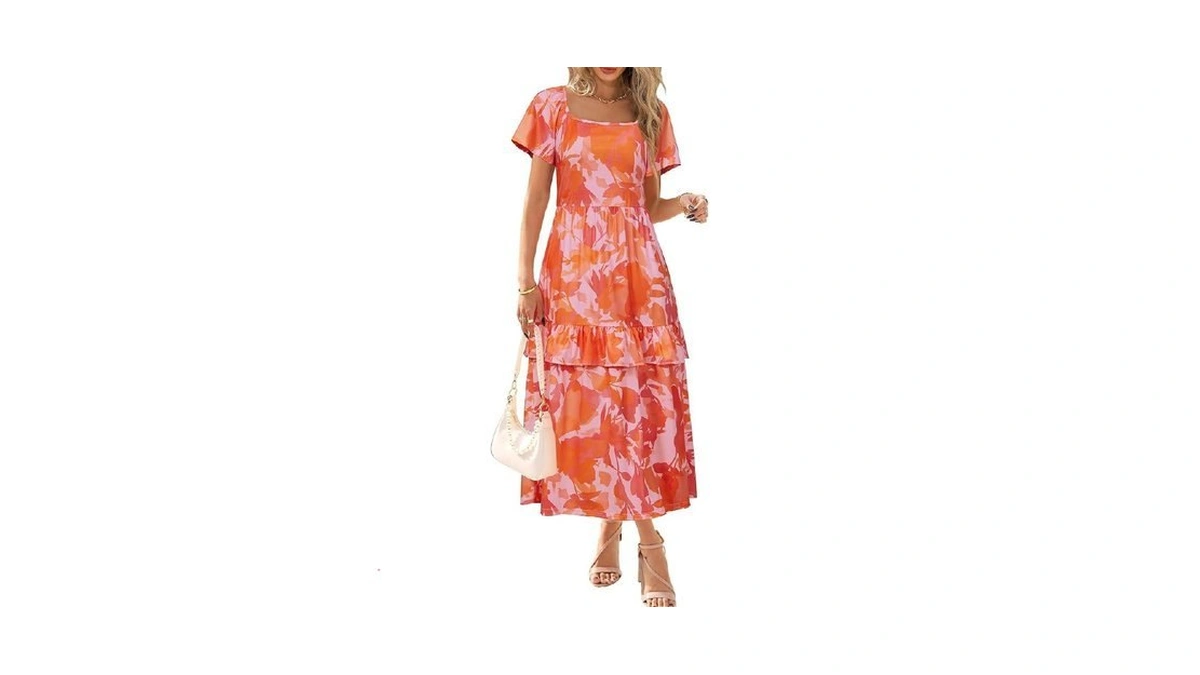 Styleword Women's Summer Dresses 2026 Square Neck Short Sleeve Floral