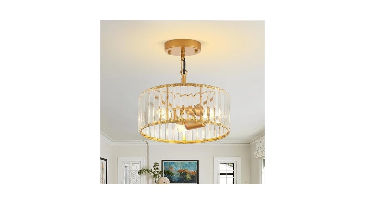Gqwemztb Modern Crystal Gold Chandelier For Dining Room,11.7 Inch Semi