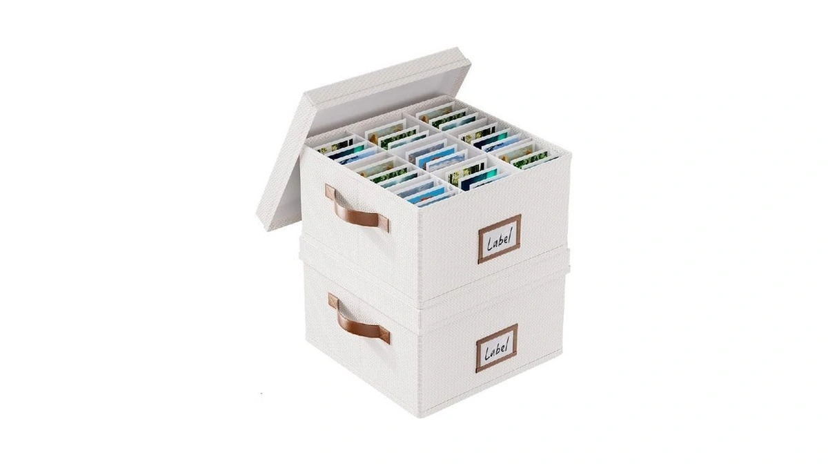 Decorative Photo Storage Box - 2pcs Photo Organizer With Dividers