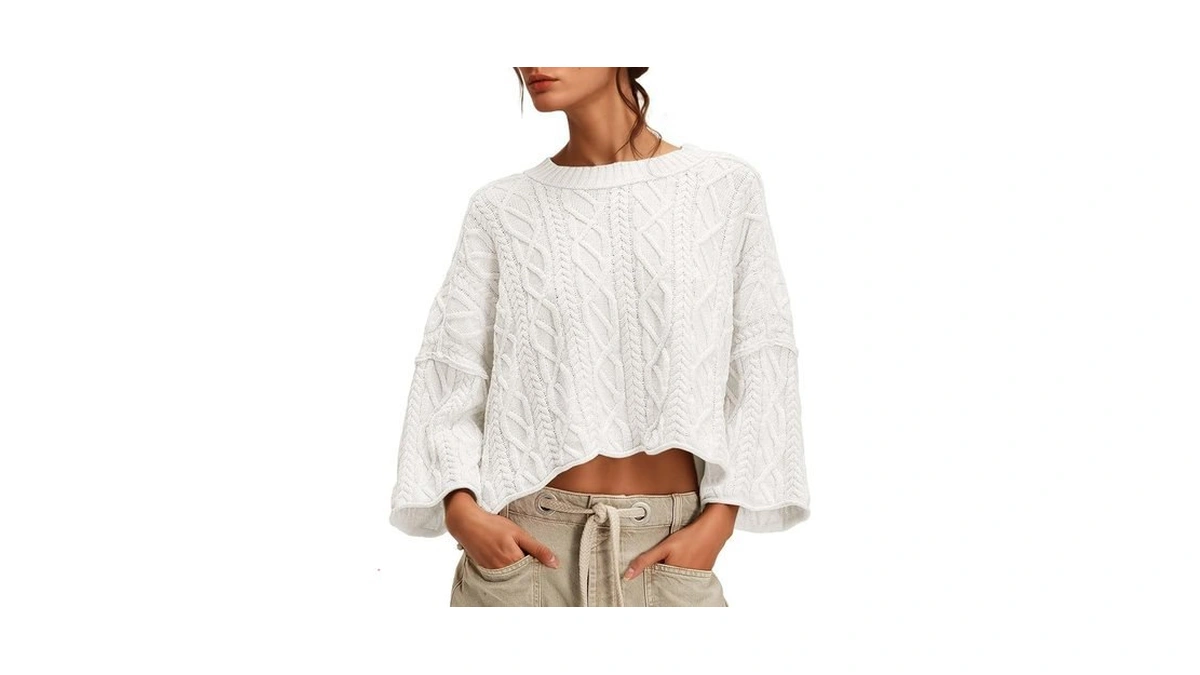 Unclecat Women's Cable Knit Cropped Sweaters Oversized Fall Sweater Long
