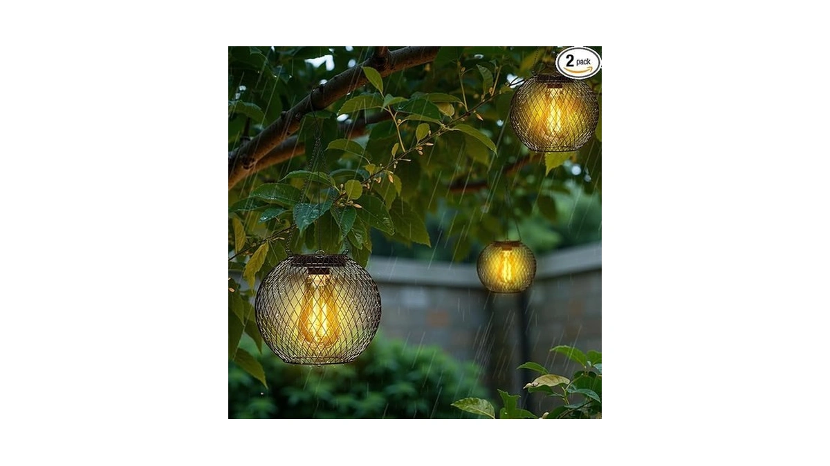 Hoteagle Solar Hanging Lights, Waterproof Outdoor Decorative Globe Lanterns With