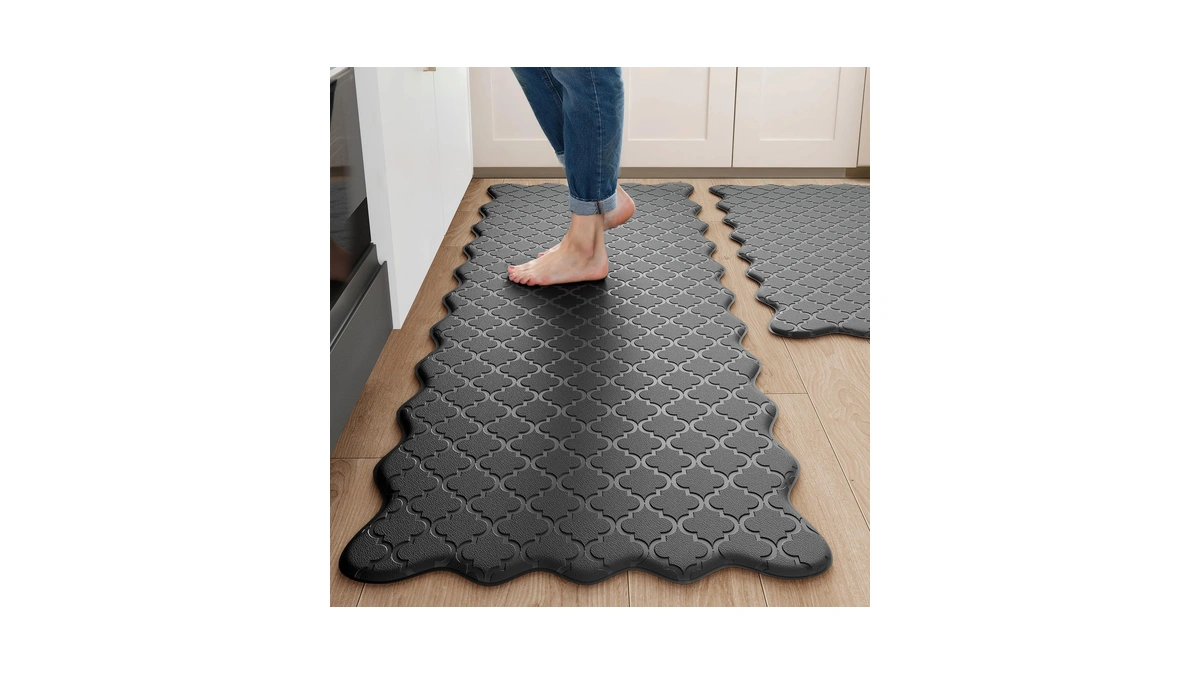 Arenarug Upgrade Scalloped Embossed Kitchen Mats For Floor 2pcs Cushioned