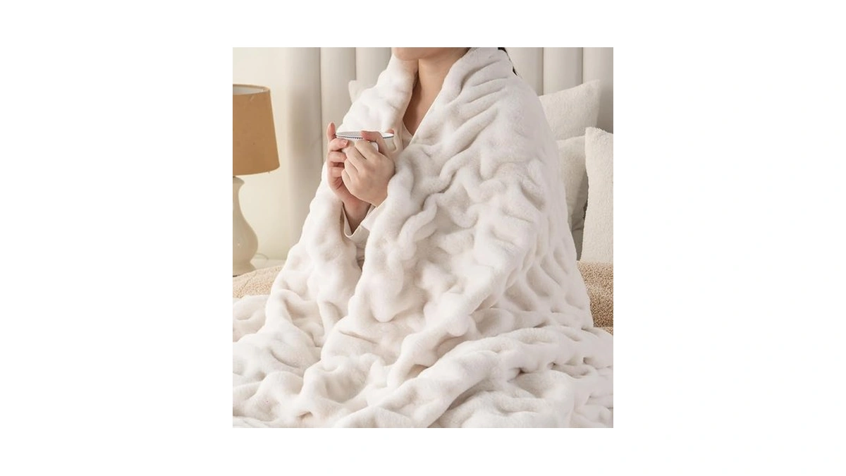 Battilo Cream Rabbit Faux Fur Throw Blanket For Couch, Soft