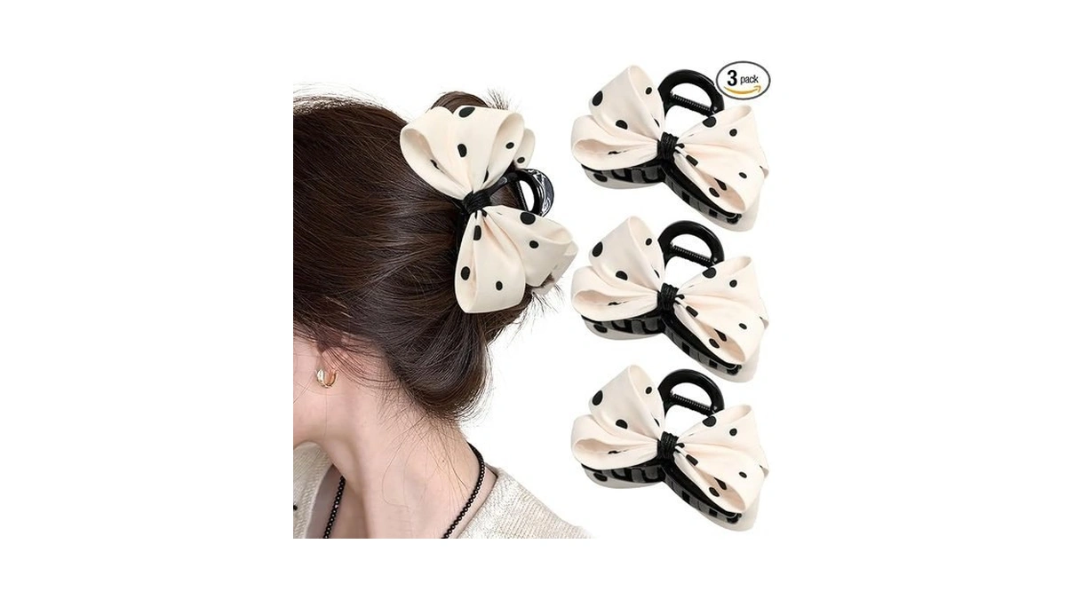 3pcs Bow Hair Claw Clips For Women And Girls, Black