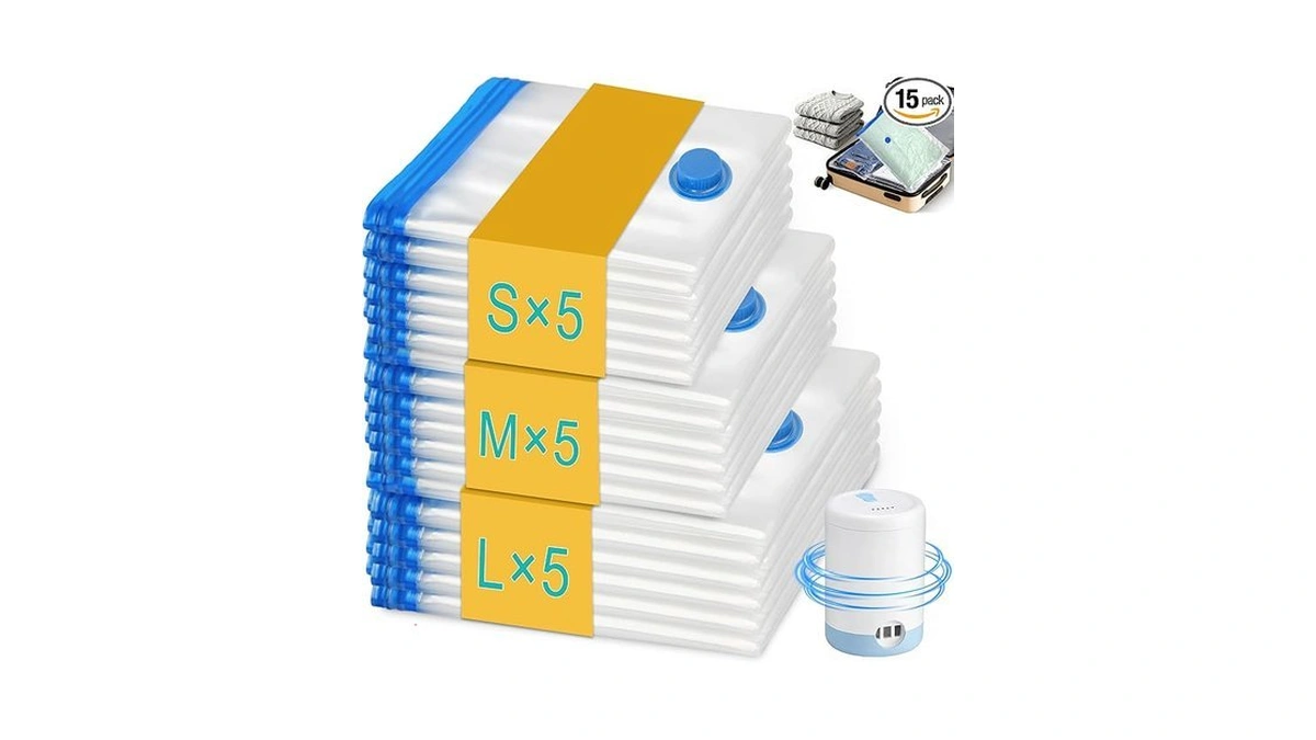 15 Pack Combo Travel Vacuum Bags With Electric Pump, Portable