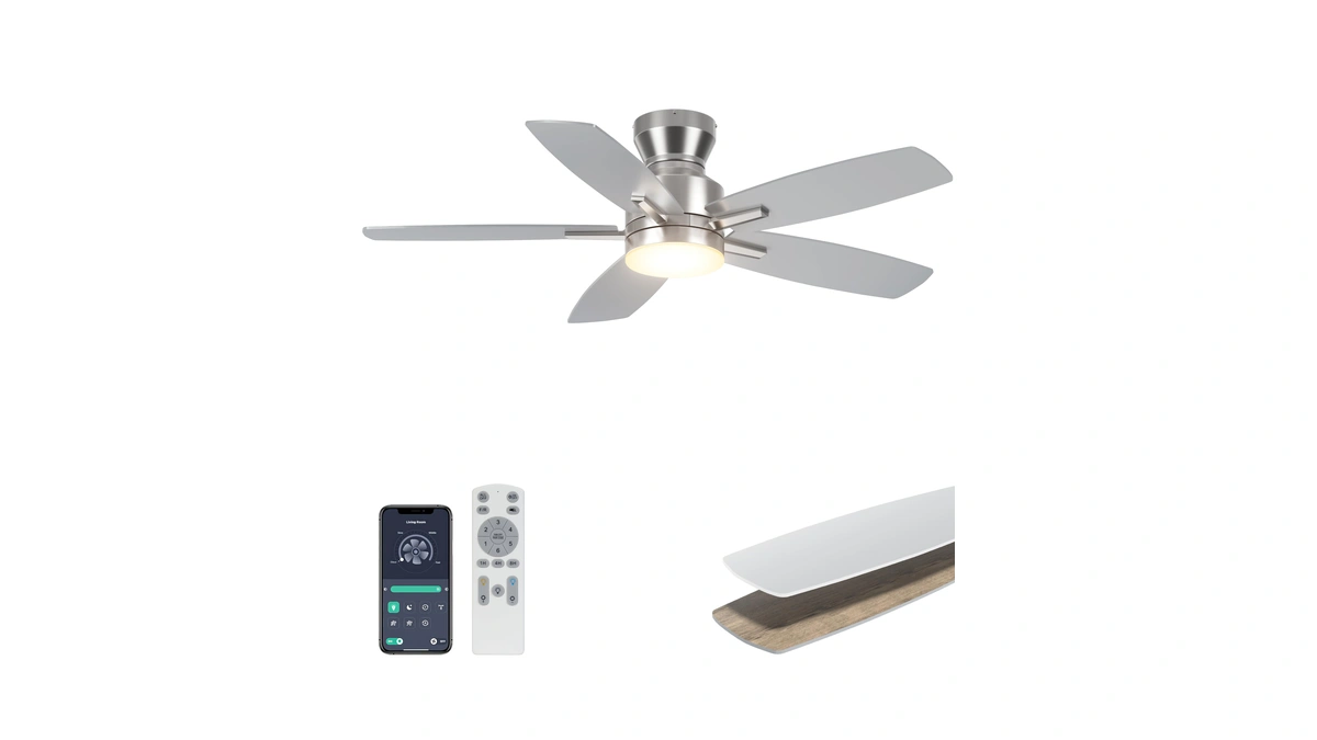 Ohniyou 42'' Silver Low Profile Ceiling Fan With Lights, Remote/app