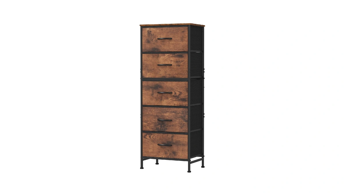 Dumos Nightstand With 5 Drawers, Bedside Table With Removable Fabric