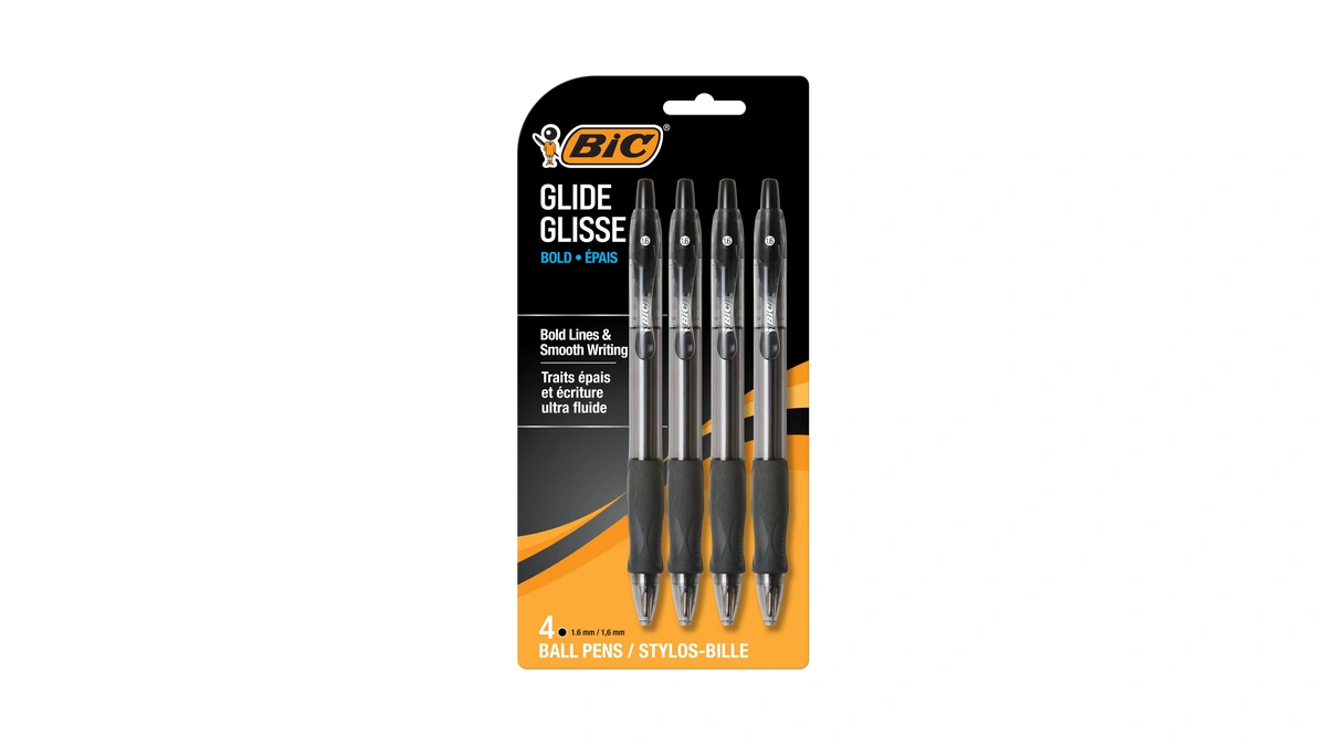 Bic Glide Bold Black Ballpoint Pens, Bold Point (1.6mm), 4-count