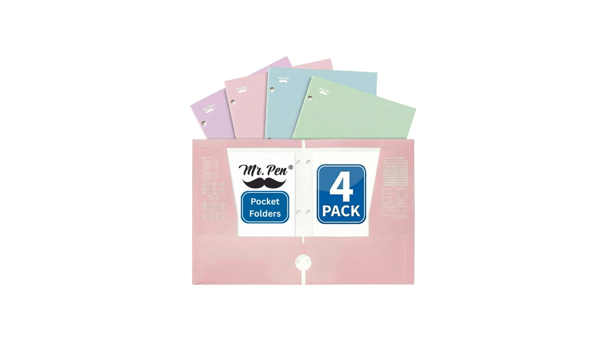 Mr. Pen- 4-pocket Folders, 4 Pack, 12.5" X 9.5", Pastel