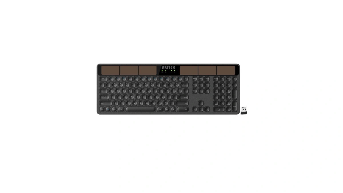 Arteck Wireless Solar Keyboard Full Size Solar Recharging Keyboard For
