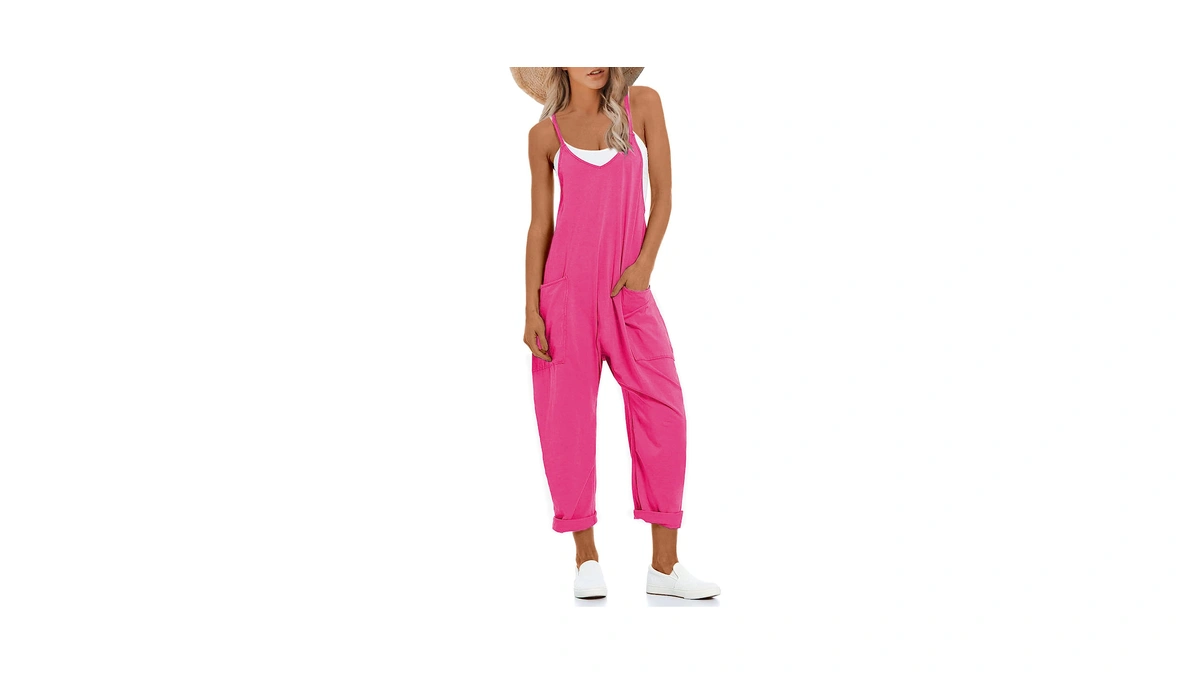 Lentta Women's Causal Jumpsuits V Neck Sleeveless Harem Overalls Stretchy