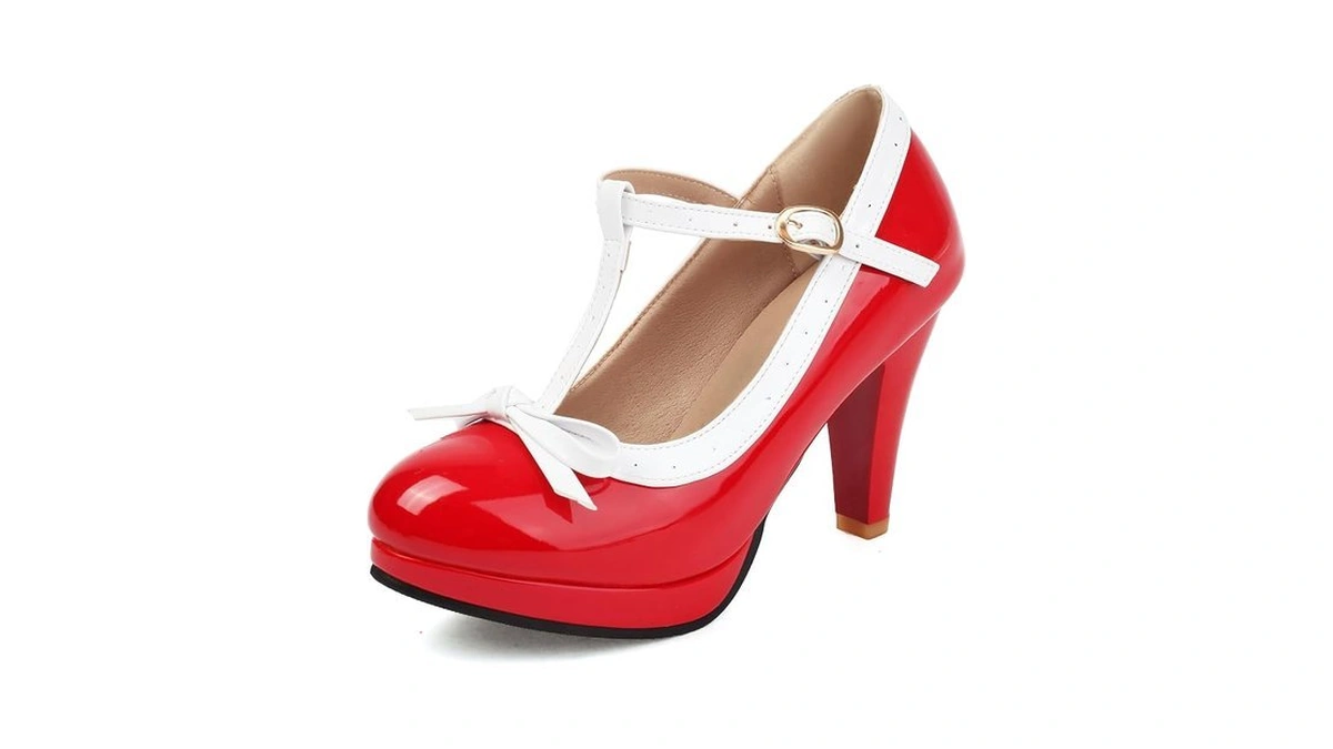 Foremode Fashion Women T-strap High Heels Bow Platform Round Toe