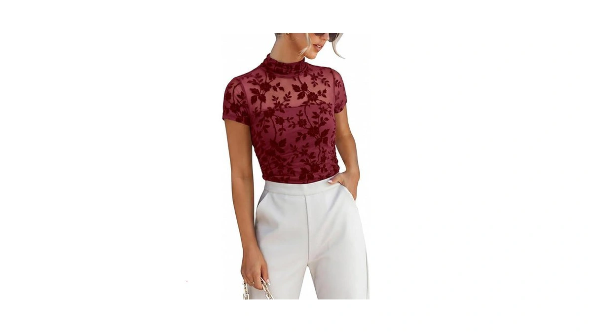 Anrabess Womens Summer Sexy Mock Turtle Neck Short Sleeve Tops