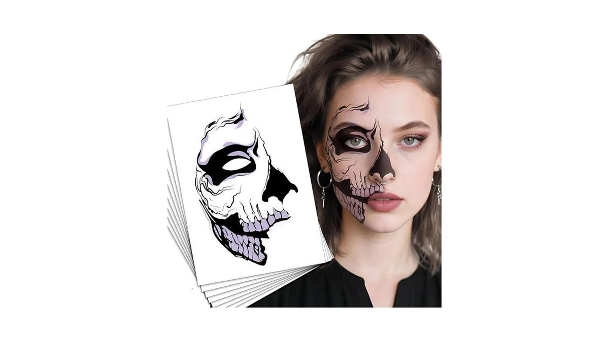 Halloween Scary Ghost Temporary Makeup Stickers Half Face Tattoo Patches