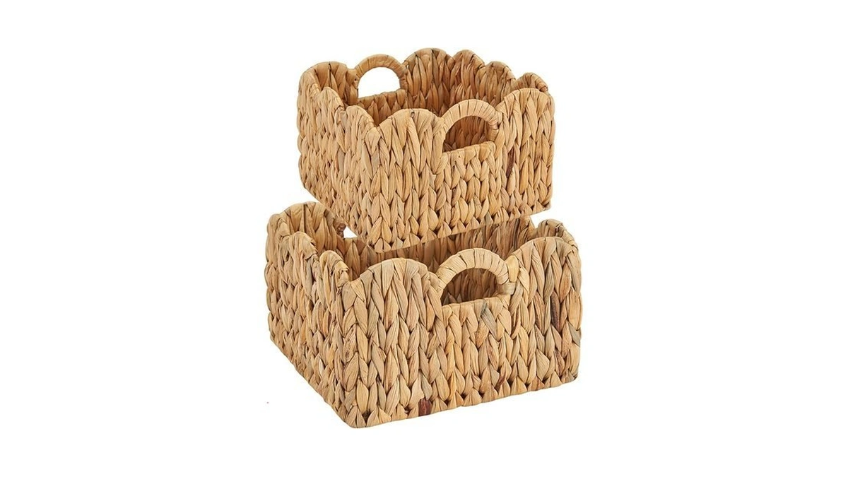Fairyhaus Wicker Basket 2pack, Scalloped Wicker Storage Basket With Handles,