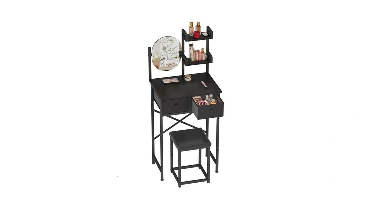 X-cosrack Small Black Makeup Vanity Desk 19.7''w With Adjustable Mirror