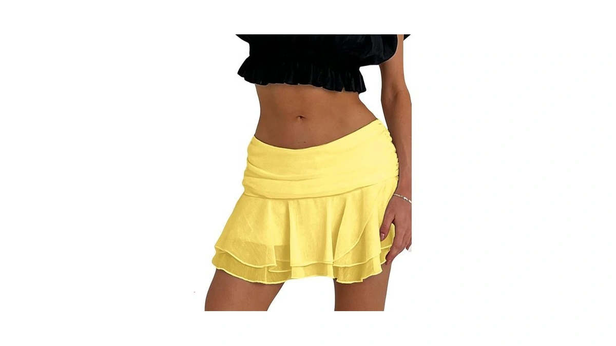 Ruffle Skirt For Women Mesh Sheer Ruched Low Waist Y2k