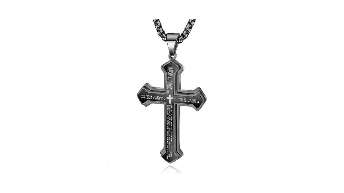 Olevs Black Men's Cross Pendant Necklace Large Stainless Steel Cross