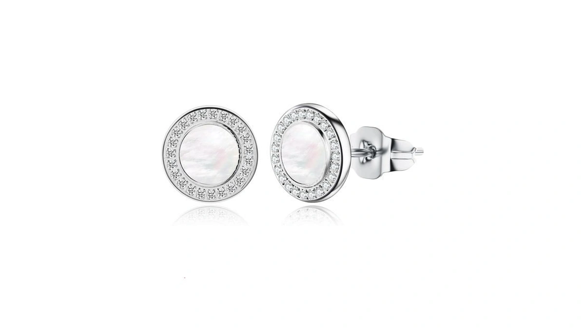 Shell Earrings For Women, Cubic Zirconia Round Stud Earrings, Hypoallergenic