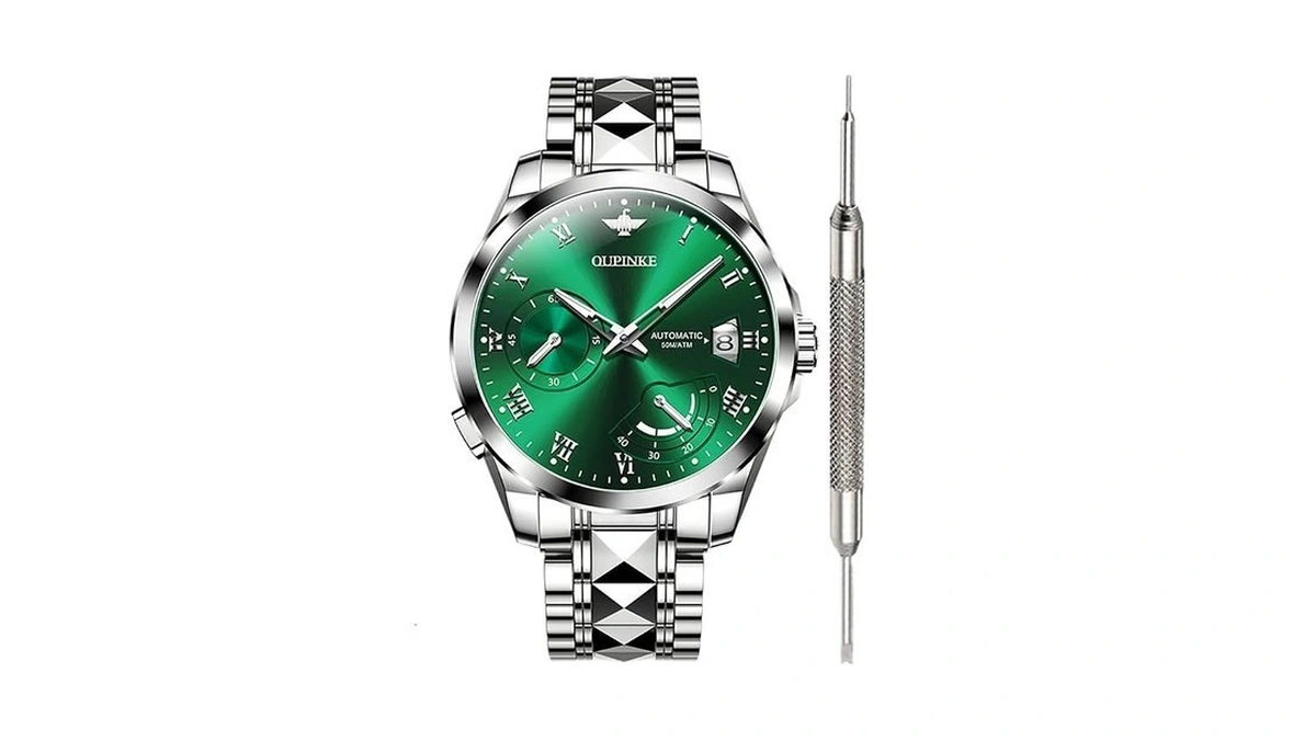 Oupinke Green Face Automatic Watches For Men, Waterproof Self Winding