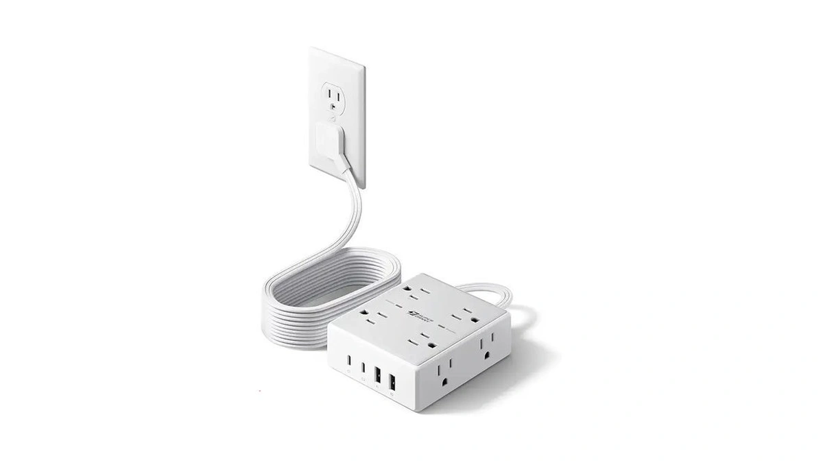 Superdanny Extension Cord,flat Plug Surge Protector Power Strip,10ft