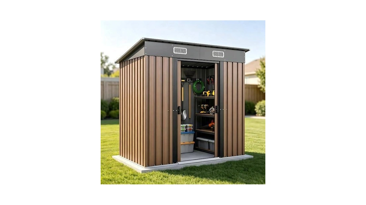 Pmeixu Metal Outdoor Storage Shed With Sliding Door 6x4ft