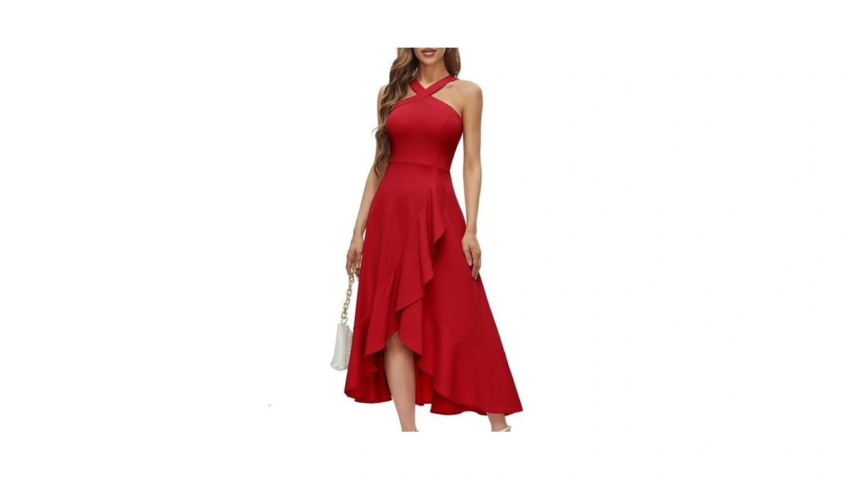 Bbonlinedress Women Red Halter Cocktail Prom Dress Hi Low Wedding