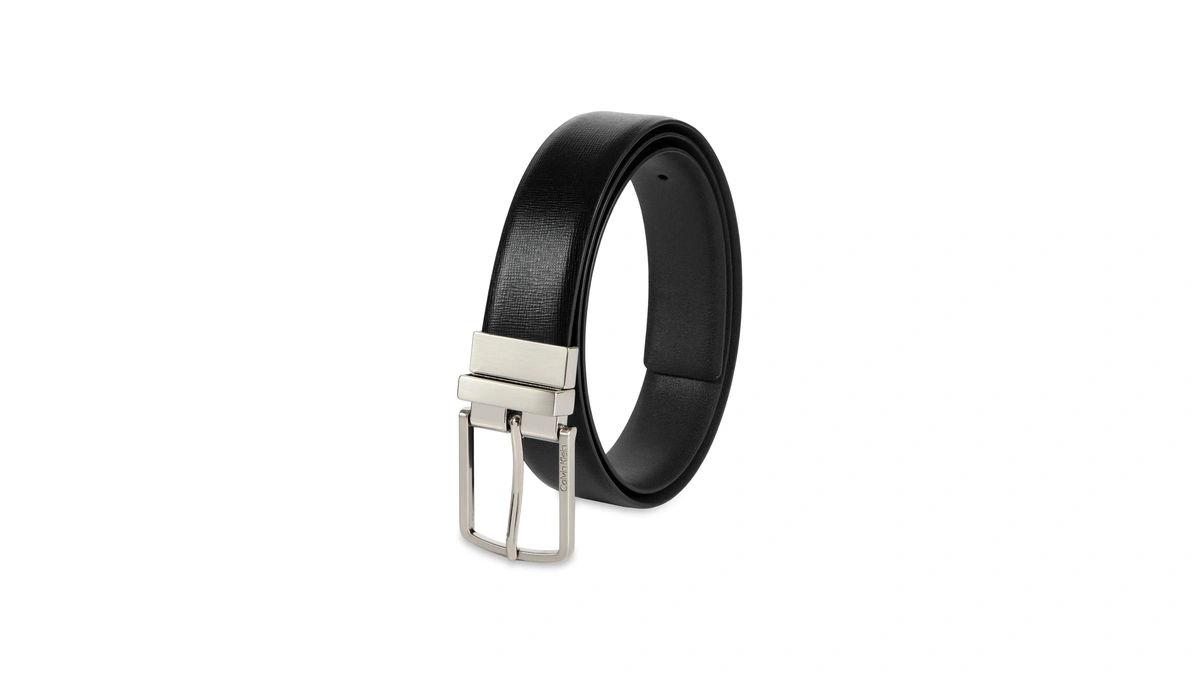 Calvin Klein Men's Reversible Saffiano Blunt Tip Dress Belt, Black/black,