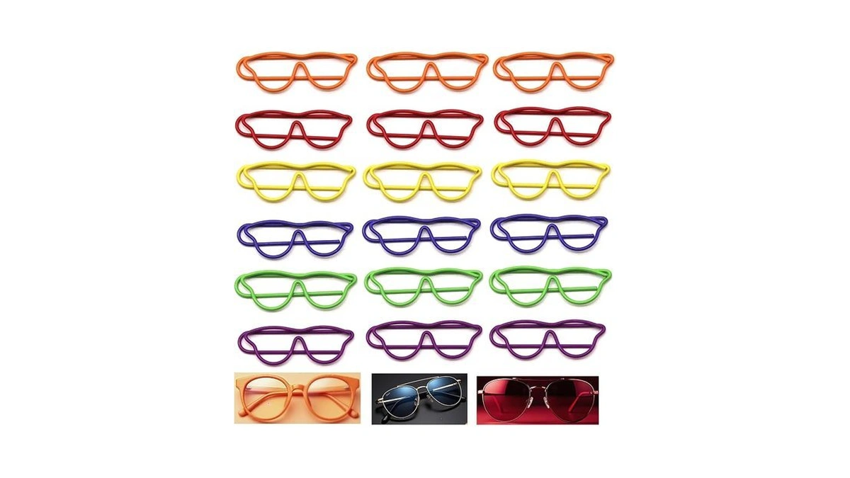 Upquzzfy 30 Pcs Glasses-shaped Paper Clips Set, Multicolor Metal Cute