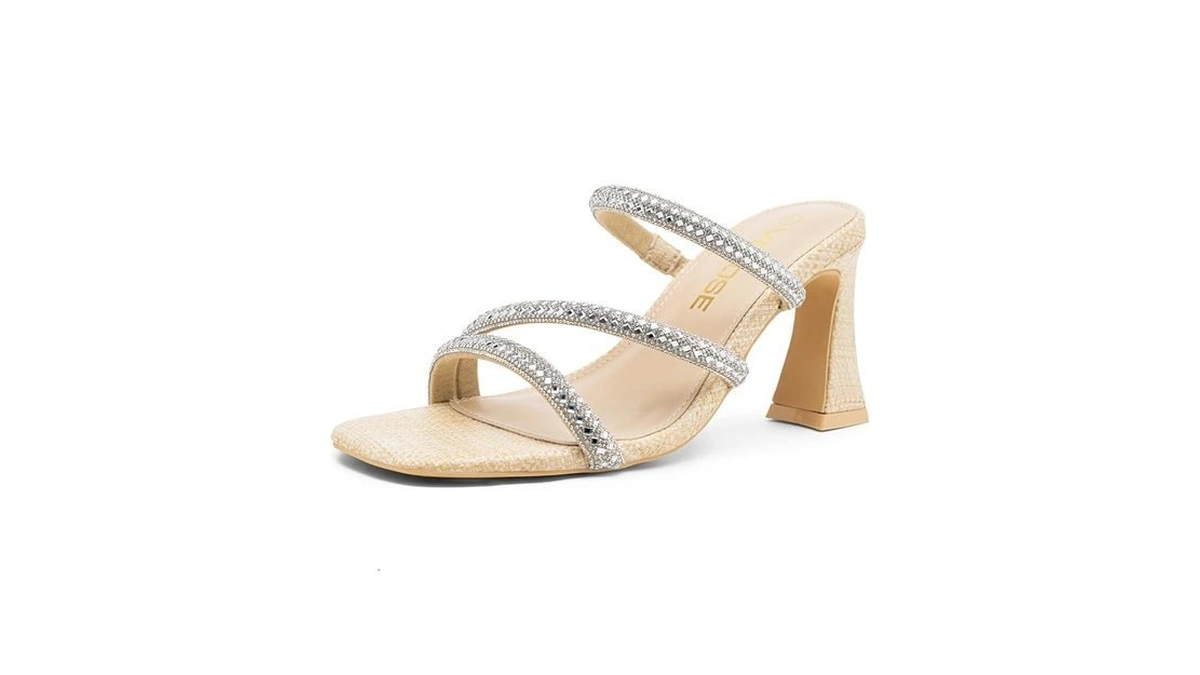 Vepose Women's Nude Rhinestone Strappy Heeled Sandals, Size 7.5, 6125