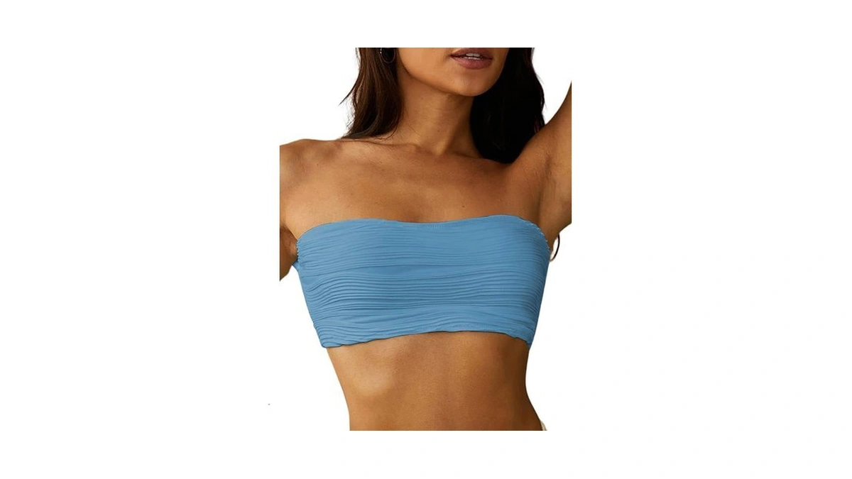 Zaful Women Bandeau Bikini Top Lace Up Strapless Swimsuit Bathing