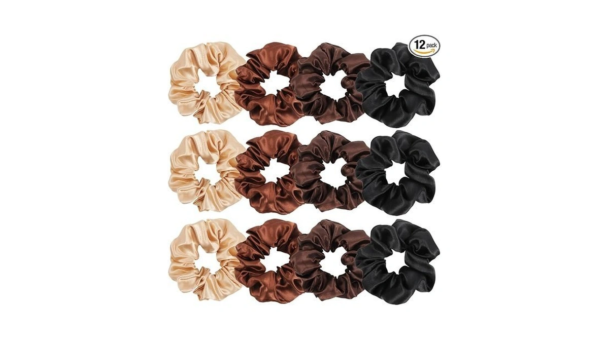 Fasoty 12 Pcs Satin Scrunchies Glossy Silk Neutral Color Scrunchies