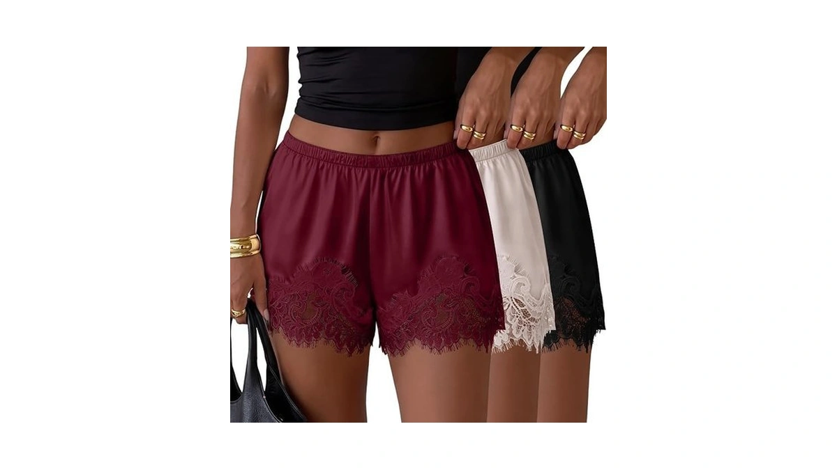 Xaatren 3 Pack Women's Satin Silk Lace Shorts Elastic Waist
