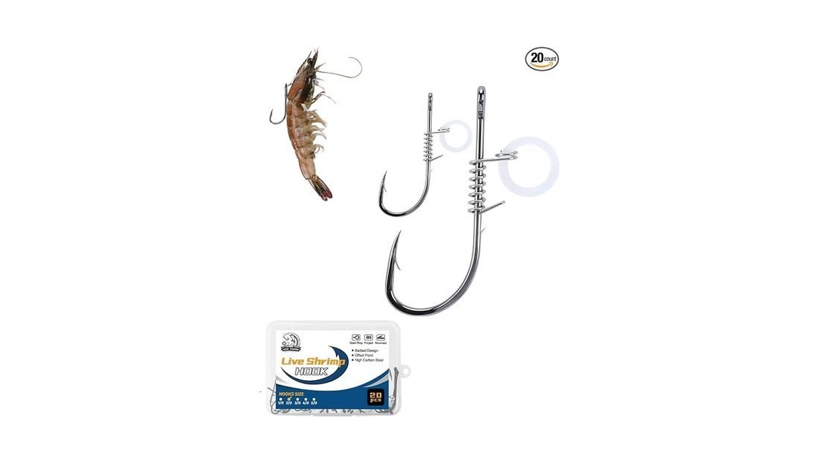 Ucec 20pcs Live Shrimp Hooks, High Carbon Steel Barbed Fishing