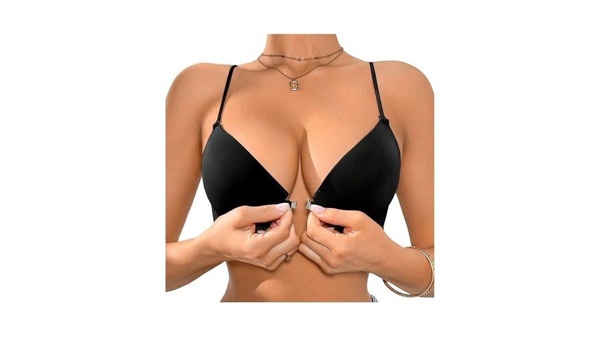 Oyoangle Women's Deep V Front Closure Bra Criss Cross Thin