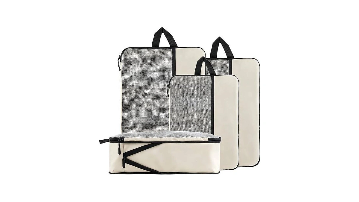 U+u 4 Set Compression Packing Cubes - Ultralight Cream Travel