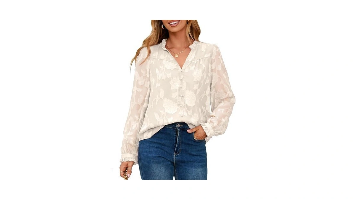 Simplee Womens Dressy Casual Blouses Long Sleeve V Neck Chiffon