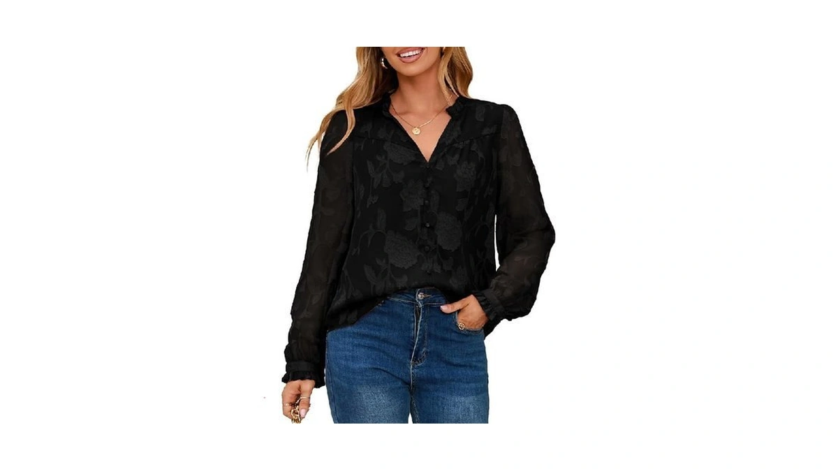 Simplee Womens Dressy Casual Blouses Long Sleeve V Neck Chiffon