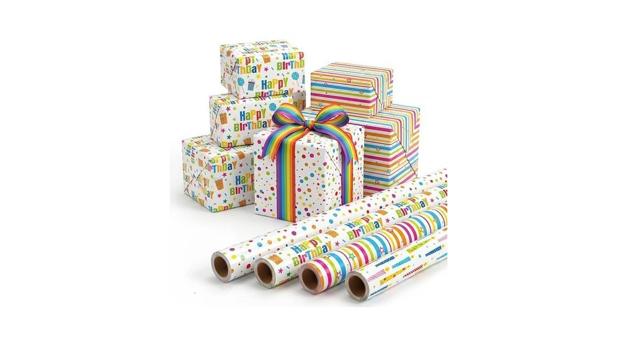 Woric 4 Rolls Birthday Wrapping Paper, Colorful Gift Wrapping Paper