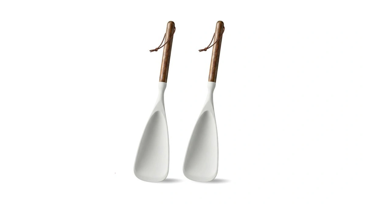 2-pack Silicone Spoonula With Wooden Handle, Bpa-free Spatula Spoon For
