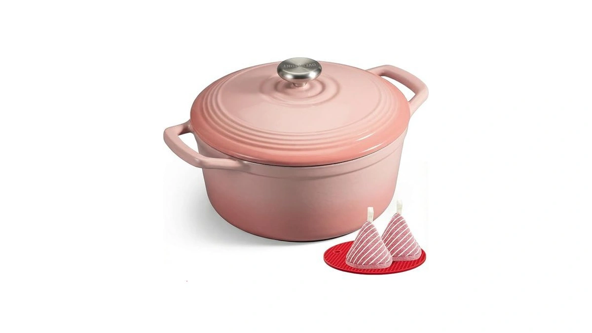 Overmont Enameled Cast Iron Dutch Oven - 5.5qt Pot With