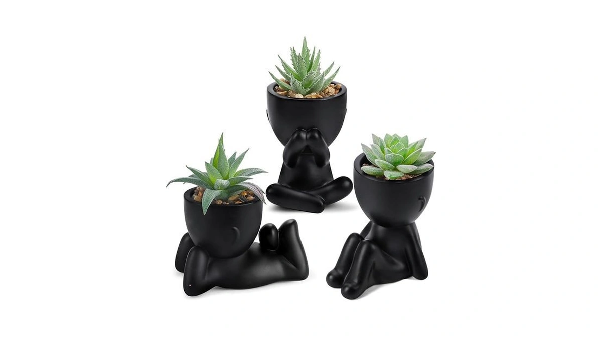Der Rose 3 Pack Fake Plants In Black Pots For